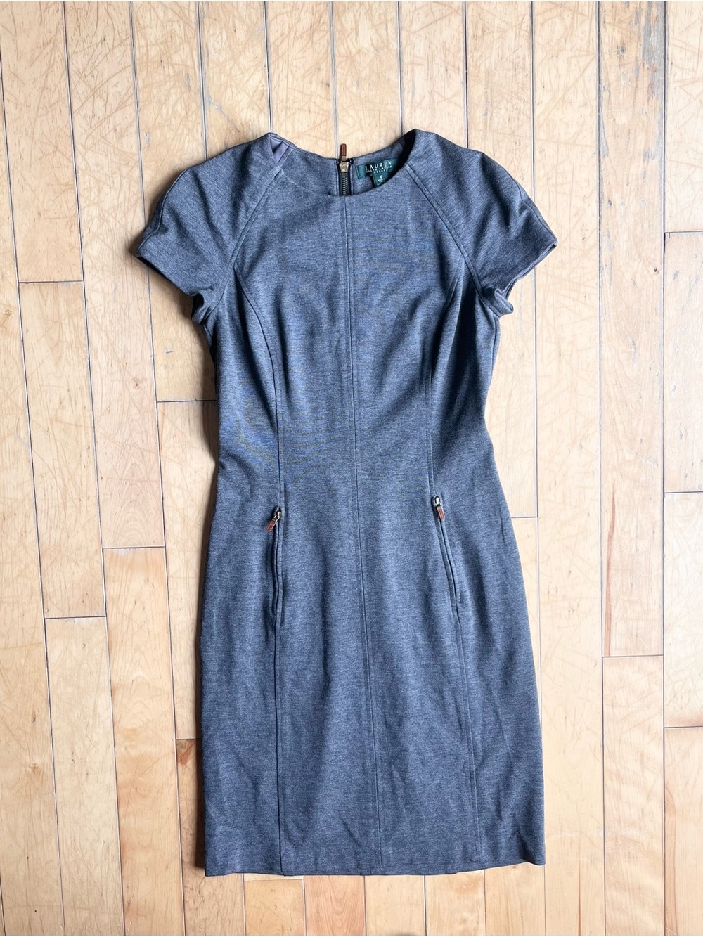Lauren Ralph Lauren Gray Sheath Short Sleeve Career Chic Office Dress Size 6
